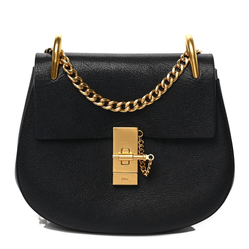 CHLOE Grained Lambskin Drew Shoulder Bag Black